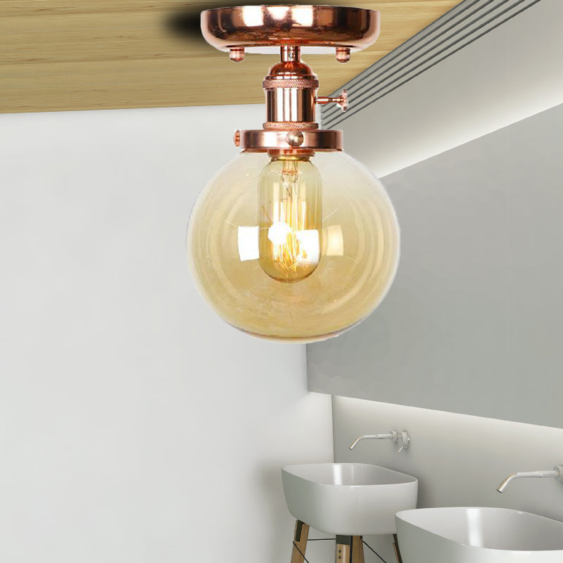 Single Bulb Semi Flush Mount Industrial Globe/Wide Flare/Diamond Light Fixture Ceiling with Clear/Amber Glass Shade Clearhalo 'Ceiling Lights' 'Chandeliers' 'Close To Ceiling Lights' 'Close to ceiling' 'Glass shade' 'Glass' 'Semi-flushmount' Lighting' 162100