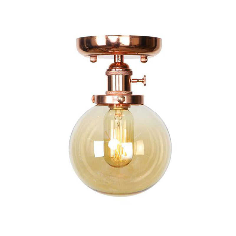 Single Bulb Semi Flush Mount Industrial Globe/Wide Flare/Diamond Light Fixture Ceiling with Clear/Amber Glass Shade Clearhalo 'Ceiling Lights' 'Chandeliers' 'Close To Ceiling Lights' 'Close to ceiling' 'Glass shade' 'Glass' 'Semi-flushmount' Lighting' 162101