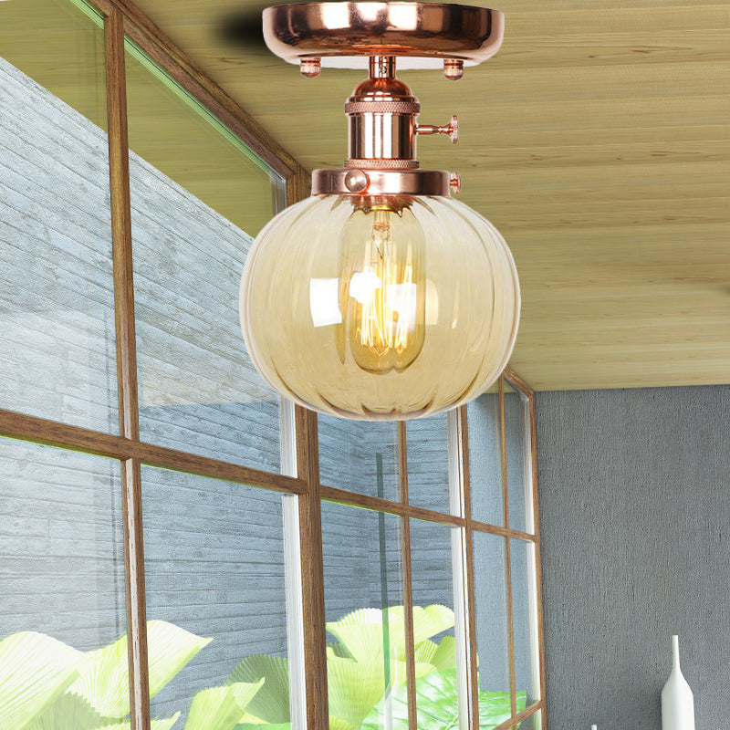 Single Bulb Semi Flush Mount Industrial Globe/Wide Flare/Diamond Light Fixture Ceiling with Clear/Amber Glass Shade Clearhalo 'Ceiling Lights' 'Chandeliers' 'Close To Ceiling Lights' 'Close to ceiling' 'Glass shade' 'Glass' 'Semi-flushmount' Lighting' 162103
