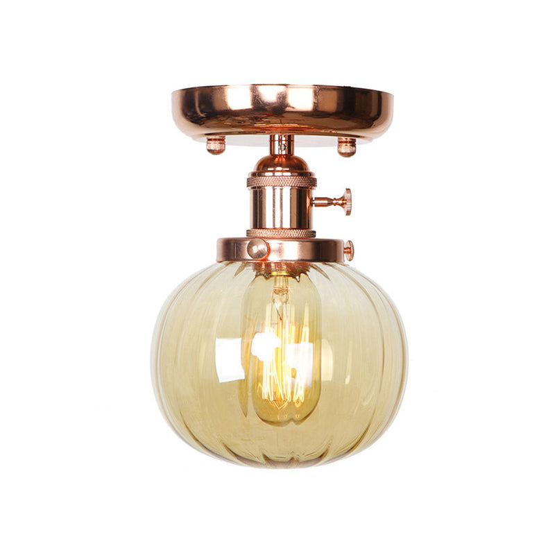 Single Bulb Semi Flush Mount Industrial Globe/Wide Flare/Diamond Light Fixture Ceiling with Clear/Amber Glass Shade Clearhalo 'Ceiling Lights' 'Chandeliers' 'Close To Ceiling Lights' 'Close to ceiling' 'Glass shade' 'Glass' 'Semi-flushmount' Lighting' 162104