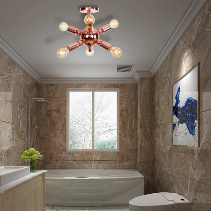 6/9 Lights Starburst Semi Flush Light Fixture Vintage Copper Finish Metal Ceiling Mounted Fixture for Bedroom 6 Copper Clearhalo 'Ceiling Lights' 'Close To Ceiling Lights' 'Close to ceiling' 'Semi-flushmount' Lighting' 162116