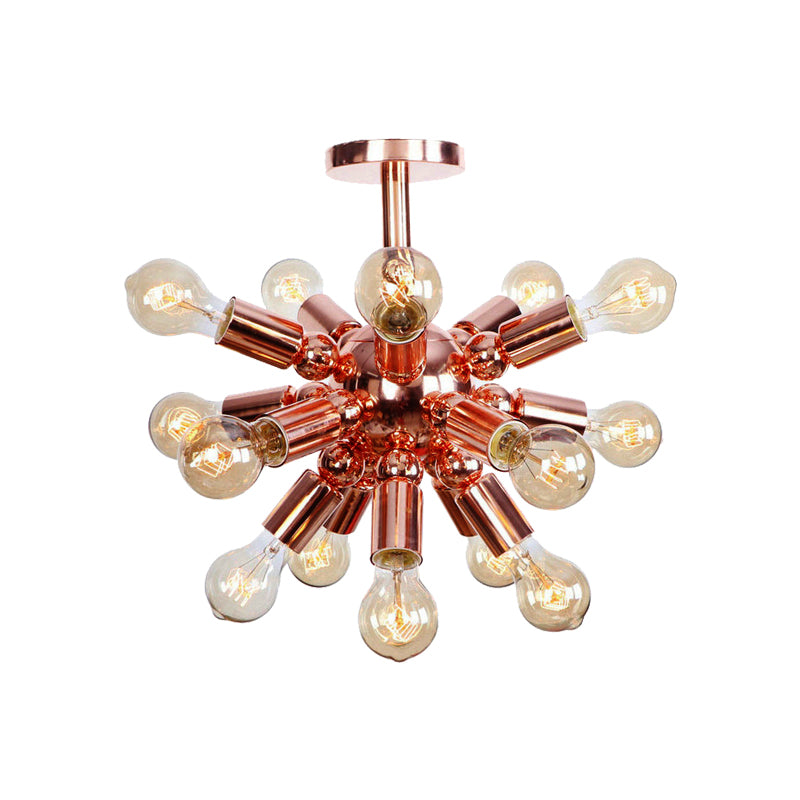 6/9 Lights Starburst Semi Flush Light Fixture Vintage Copper Finish Metal Ceiling Mounted Fixture for Bedroom Clearhalo 'Ceiling Lights' 'Close To Ceiling Lights' 'Close to ceiling' 'Semi-flushmount' Lighting' 162129
