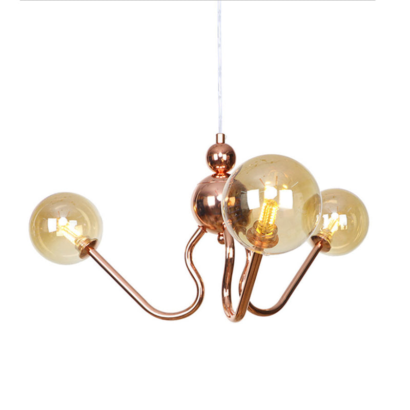 3-Light Clear/Amber Glass Hanging Chandelier Industrial Copper Globe/Tubular Dining Room Pendant Light Fixture Clearhalo 'Cast Iron' 'Ceiling Lights' 'Chandeliers' 'Clear' 'Industrial Chandeliers' 'Industrial' 'Metal' 'Middle Century Chandeliers' 'Modern' 'Rustic Chandeliers' 'Tiffany' 'Traditional Chandeliers' Lighting' 162147
