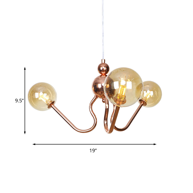 3-Light Clear/Amber Glass Hanging Chandelier Industrial Copper Globe/Tubular Dining Room Pendant Light Fixture Clearhalo 'Cast Iron' 'Ceiling Lights' 'Chandeliers' 'Clear' 'Industrial Chandeliers' 'Industrial' 'Metal' 'Middle Century Chandeliers' 'Modern' 'Rustic Chandeliers' 'Tiffany' 'Traditional Chandeliers' Lighting' 162148