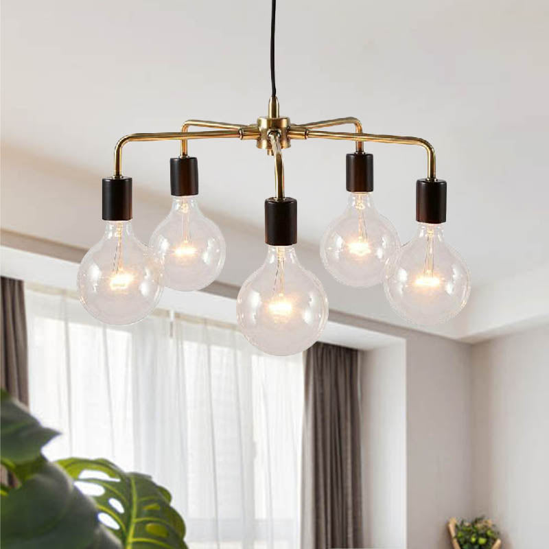 Metallic Exposed Chandelier Lamp Industrial Multi Light Living Room Hanging Light Fixture in Gold Gold Clearhalo 'Ceiling Lights' 'Chandeliers' 'Glass shade' 'Glass' 'Industrial Chandeliers' 'Industrial' 'Middle Century Chandeliers' 'Pendant Lights' 'Tiffany' Lighting' 162159