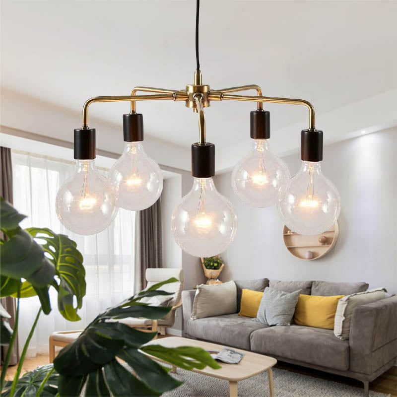 Metallic Exposed Chandelier Lamp Industrial Multi Light Living Room Hanging Light Fixture in Gold Clearhalo 'Ceiling Lights' 'Chandeliers' 'Glass shade' 'Glass' 'Industrial Chandeliers' 'Industrial' 'Middle Century Chandeliers' 'Pendant Lights' 'Tiffany' Lighting' 162160
