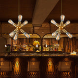 6 Heads Bare Bulb Hanging Lamp Vintage Industrial Brass Metallic Chandelier Lamp for Bar Brass Clearhalo 'Ceiling Lights' 'Chandeliers' 'Close To Ceiling Lights' 'Glass shade' 'Glass' 'Industrial Chandeliers' 'Industrial' 'Middle Century Chandeliers' 'Tiffany' Lighting' 162164