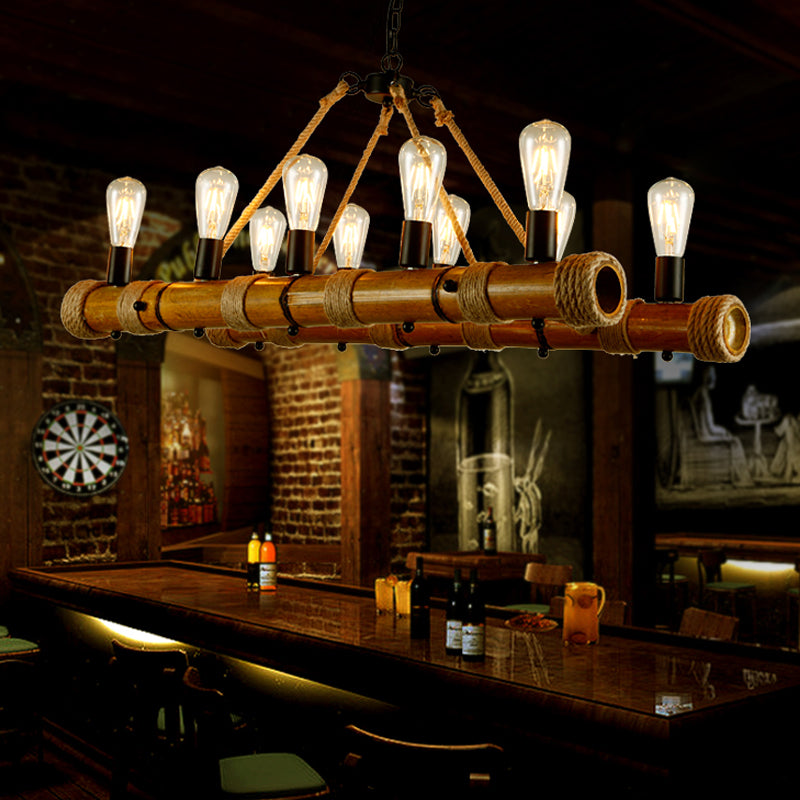 Linear Living Room Pendant Light Bamboo Ten-light Vintage Island Light in Beige Color Clearhalo 'Ceiling Lights' 'Island Lights' Lighting' 162177