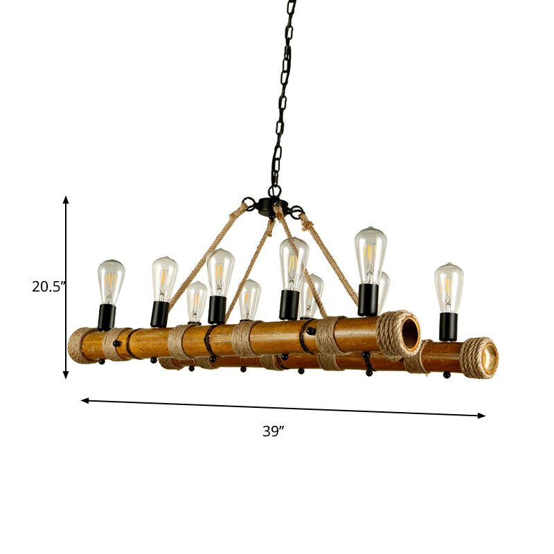 Linear Living Room Pendant Light Bamboo Ten-light Vintage Island Light in Beige Color Clearhalo 'Ceiling Lights' 'Island Lights' Lighting' 162179