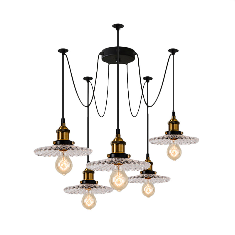 3/5-Light Multi Pendant with Radial Wave Shade Ribbed Glass Vintage Dining Room Hanging Light Fixture Clearhalo 'Art Deco Pendants' 'Cast Iron' 'Ceiling Lights' 'Ceramic' 'Crystal' 'Industrial Pendants' 'Industrial' 'Metal' 'Middle Century Pendants' 'Pendant Lights' 'Pendants' 'Tiffany' Lighting' 162186