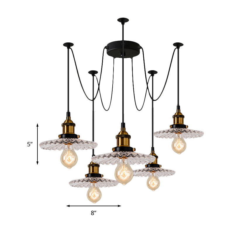 3/5-Light Multi Pendant with Radial Wave Shade Ribbed Glass Vintage Dining Room Hanging Light Fixture Clearhalo 'Art Deco Pendants' 'Cast Iron' 'Ceiling Lights' 'Ceramic' 'Crystal' 'Industrial Pendants' 'Industrial' 'Metal' 'Middle Century Pendants' 'Pendant Lights' 'Pendants' 'Tiffany' Lighting' 162187
