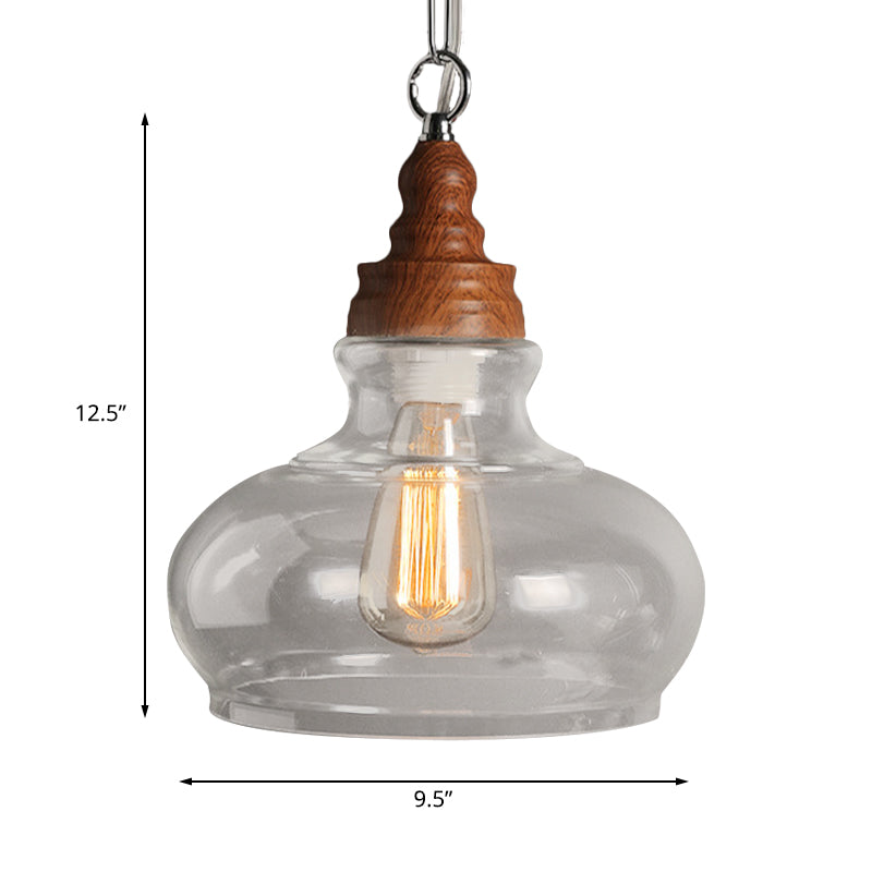 Wood 1 Light Hanging Ceiling Light Vintage Clear Glass Oval Shaped Pendants Lighting for Dining Room Clearhalo 'Ceiling Lights' 'Chandeliers' 'Glass shade' 'Glass' 'Industrial Pendants' 'Industrial' 'Middle Century Pendants' 'Pendant Lights' 'Pendants' 'Tiffany' Lighting' 162242