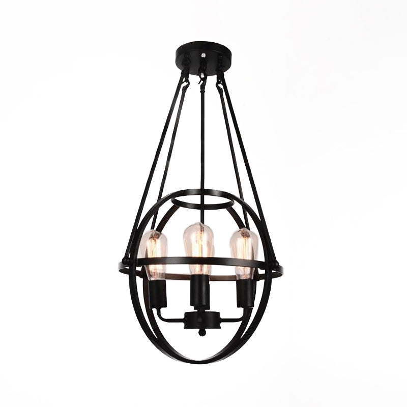 4 Heads Global Chandelier Lighting with Cage Shade Industrial Black Metal Ceiling Lamp for Living Room Clearhalo 'Cast Iron' 'Ceiling Lights' 'Chandeliers' 'Industrial Chandeliers' 'Industrial' 'Metal' 'Middle Century Chandeliers' 'Rustic Chandeliers' 'Tiffany' Lighting' 162246