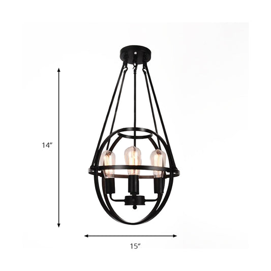 4 Heads Global Chandelier Lighting with Cage Shade Industrial Black Metal Ceiling Lamp for Living Room Clearhalo 'Cast Iron' 'Ceiling Lights' 'Chandeliers' 'Industrial Chandeliers' 'Industrial' 'Metal' 'Middle Century Chandeliers' 'Rustic Chandeliers' 'Tiffany' Lighting' 162247
