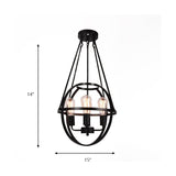 4 Heads Global Chandelier Lighting with Cage Shade Industrial Black Metal Ceiling Lamp for Living Room Clearhalo 'Cast Iron' 'Ceiling Lights' 'Chandeliers' 'Industrial Chandeliers' 'Industrial' 'Metal' 'Middle Century Chandeliers' 'Rustic Chandeliers' 'Tiffany' Lighting' 162247