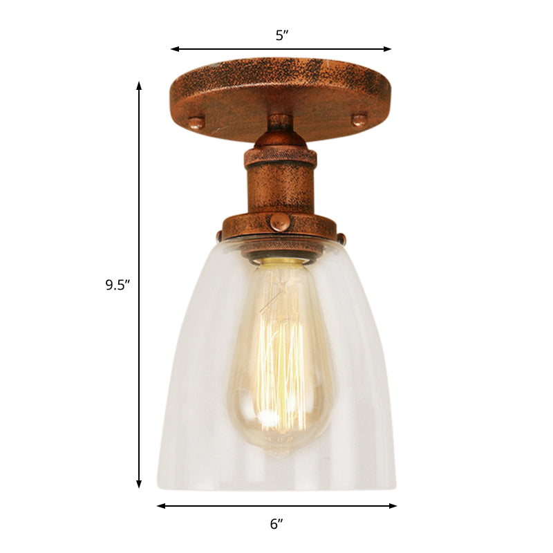 One Bulb Light Fixtures Ceiling Industrial Cone Clear Glass Semi Flush Mount Lighting in Silver/Brass/Rust Clearhalo 'Ceiling Lights' 'Close To Ceiling Lights' 'Close to ceiling' 'Glass shade' 'Glass' 'Semi-flushmount' Lighting' 162251