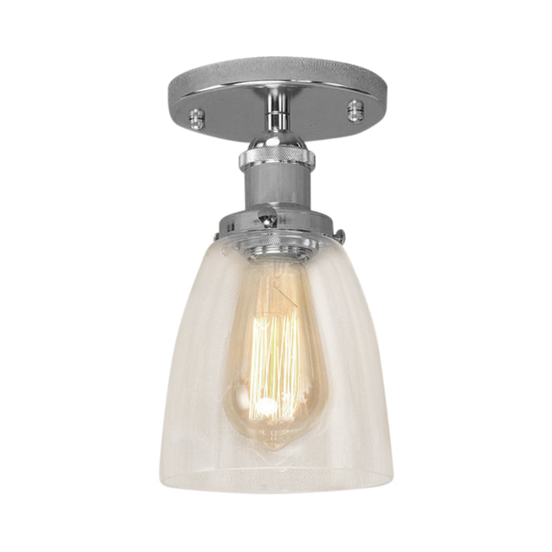 One Bulb Light Fixtures Ceiling Industrial Cone Clear Glass Semi Flush Mount Lighting in Silver/Brass/Rust Clearhalo 'Ceiling Lights' 'Close To Ceiling Lights' 'Close to ceiling' 'Glass shade' 'Glass' 'Semi-flushmount' Lighting' 162253