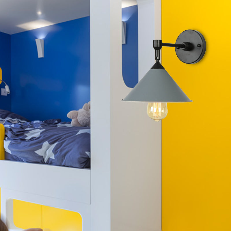 Black/Gray Conical Sconce Light Industrial Stylish Metallic 1 Head Bathroom Wall Sconce Lamp Grey Clearhalo 'Cast Iron' 'Glass' 'Industrial' 'Modern wall lights' 'Modern' 'Tiffany' 'Traditional wall lights' 'Wall Lamps & Sconces' 'Wall Lights' Lighting' 162268