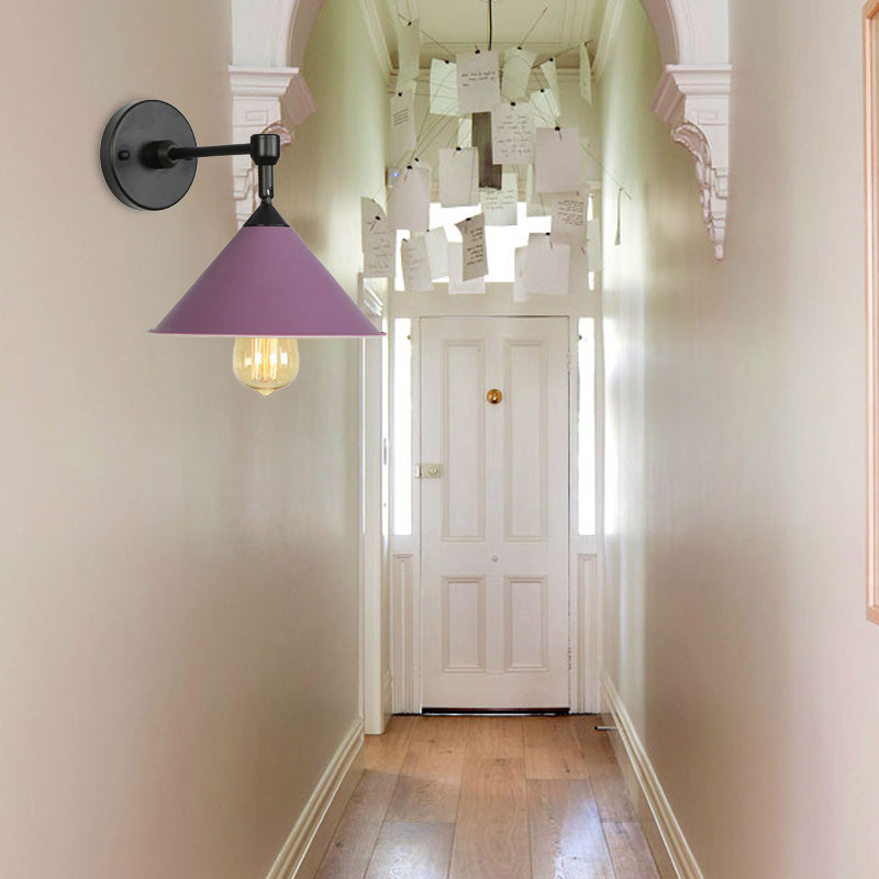 Black/Gray Conical Sconce Light Industrial Stylish Metallic 1 Head Bathroom Wall Sconce Lamp Clearhalo 'Cast Iron' 'Glass' 'Industrial' 'Modern wall lights' 'Modern' 'Tiffany' 'Traditional wall lights' 'Wall Lamps & Sconces' 'Wall Lights' Lighting' 162282