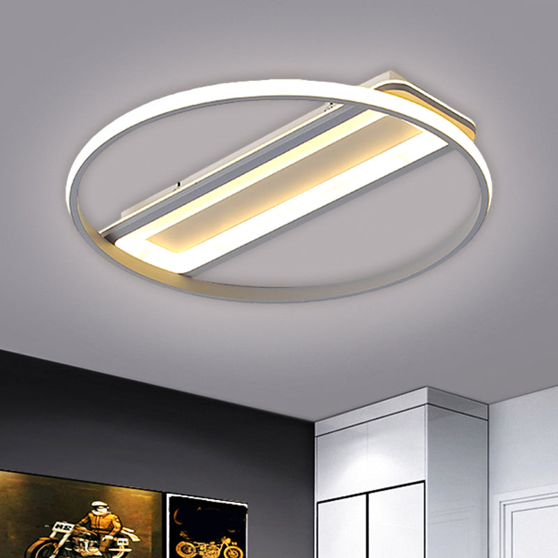 Metallic Ring and Rectangle Flush Mount Contemporary LED White Ceiling Light Fixture in Warm/White Light, 16"/19.5" W - White - Clearhalo - 'Ceiling Lights' - 'Close To Ceiling Lights' - 'Close to ceiling' - 'Flush mount' - Lighting' - 1623309