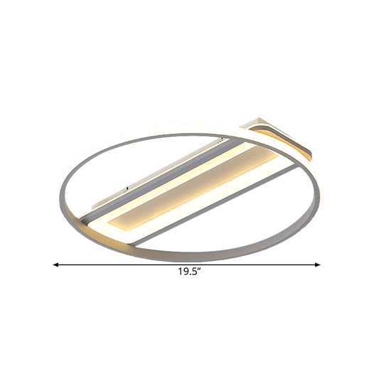Metallic Ring and Rectangle Flush Mount Contemporary LED White Ceiling Light Fixture in Warm/White Light, 16"/19.5" W Clearhalo 'Ceiling Lights' 'Close To Ceiling Lights' 'Close to ceiling' 'Flush mount' Lighting' 1623313