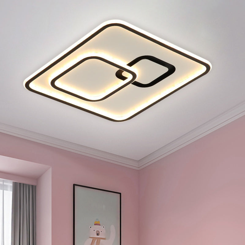 Black Square LED Flush Mount Light Minimalist Acrylic Close to Ceiling Lighting Fixture, 16"/19.5" Width - Clearhalo - 'Ceiling Lights' - 'Close To Ceiling Lights' - 'Close to ceiling' - 'Flush mount' - Lighting' - 1623353