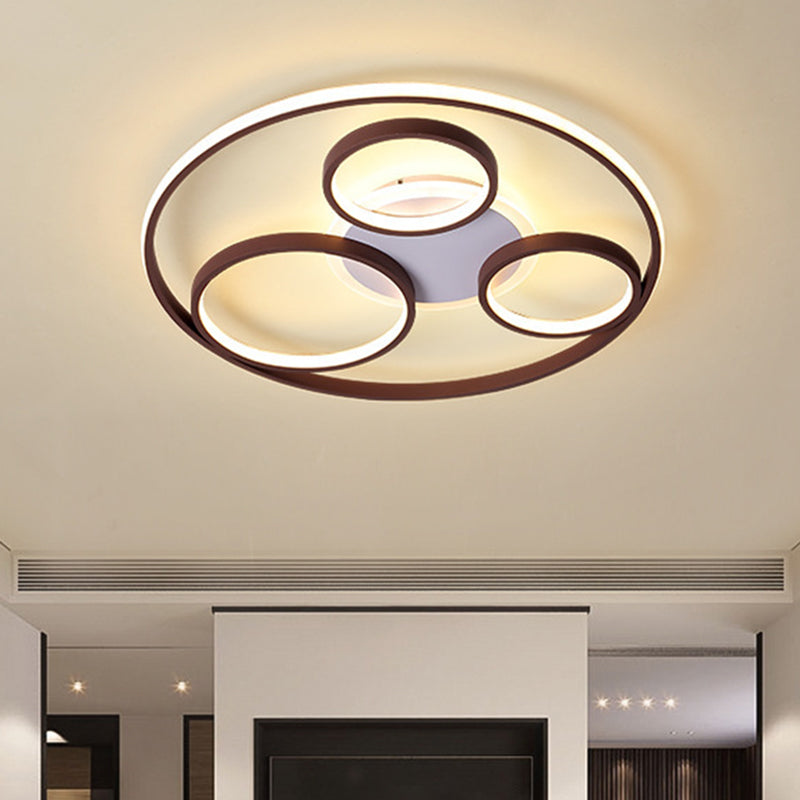 24.5"/30.5" W Rings Metal Ceiling Light Fixture Modernism Brown LED Flushmount Lighting, Warm/White Light Brown Clearhalo 'Ceiling Lights' 'Close To Ceiling Lights' 'Close to ceiling' 'Flush mount' Lighting' 1623370