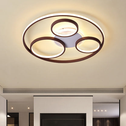 24.5"/30.5" W Rings Metal Ceiling Light Fixture Modernism Brown LED Flushmount Lighting, Warm/White Light Brown Clearhalo 'Ceiling Lights' 'Close To Ceiling Lights' 'Close to ceiling' 'Flush mount' Lighting' 1623370