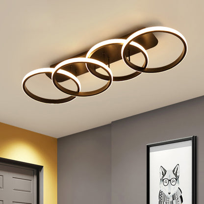 Black Rings Semi Flush Light Nordic LED Metallic Flush Mount Lighting for Living Room (The customization will be 7 days) Black Clearhalo 'Ceiling Lights' 'Close To Ceiling Lights' 'Close to ceiling' 'Semi-flushmount' Lighting' 1623375