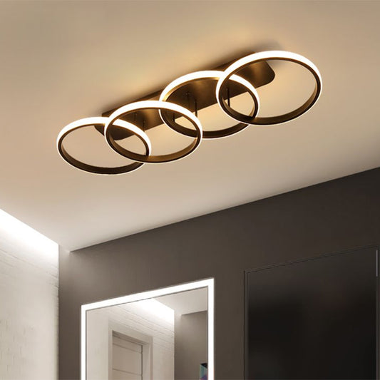 Black Rings Semi Flush Light Nordic LED Metallic Flush Mount Lighting for Living Room (The customization will be 7 days) Clearhalo 'Ceiling Lights' 'Close To Ceiling Lights' 'Close to ceiling' 'Semi-flushmount' Lighting' 1623376