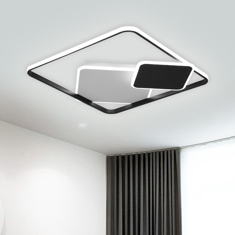 Square Bedroom Flush Light Metal LED Minimalism Flush Mount Lighting in Black, 16.5"/20.5" Wide (The customization will be 7 days) Black Clearhalo 'Ceiling Lights' 'Close To Ceiling Lights' 'Close to ceiling' 'Flush mount' Lighting' 1623379