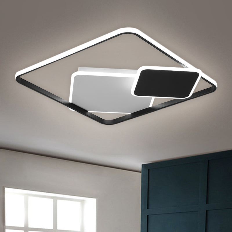 Square Bedroom Flush Light Metal LED Minimalism Flush Mount Lighting in Black, 16.5"/20.5" Wide (The customization will be 7 days) Clearhalo 'Ceiling Lights' 'Close To Ceiling Lights' 'Close to ceiling' 'Flush mount' Lighting' 1623380