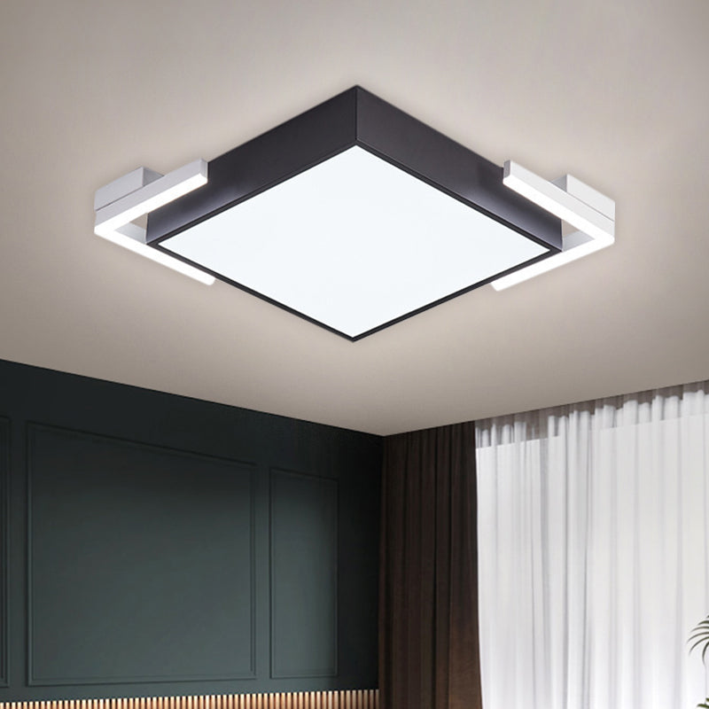 Square Metallic Ceiling Light Fixture Modern Black/White LED Flushmount Lighting in Warm/White Light, 19.5"/23.5" Wide Black Clearhalo 'Ceiling Lights' 'Close To Ceiling Lights' 'Close to ceiling' 'Flush mount' Lighting' 1623384