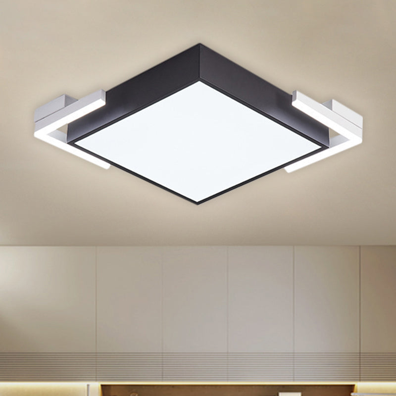 Square Metallic Ceiling Light Fixture Modern Black/White LED Flushmount Lighting in Warm/White Light, 19.5"/23.5" Wide Clearhalo 'Ceiling Lights' 'Close To Ceiling Lights' 'Close to ceiling' 'Flush mount' Lighting' 1623385