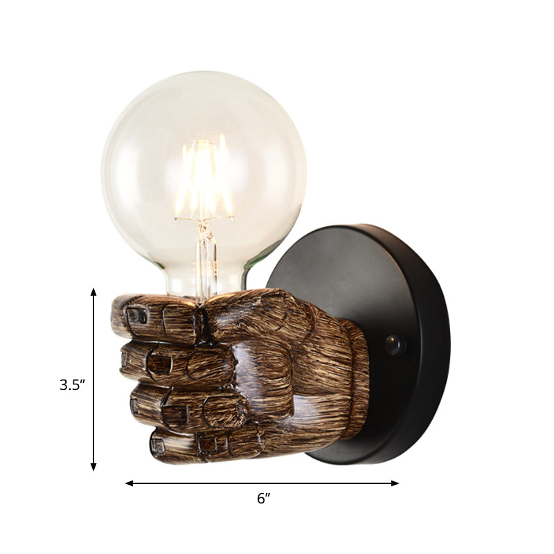 Brown Hand Sconce Lamp Single Light Retro Wood Wall Lamp with Globe Bulb for Hallway Clearhalo 'Industrial wall lights' 'Industrial' 'Middle century wall lights' 'Rustic wall lights' 'Tiffany' 'Wall Lamps & Sconces' 'Wall Lights' Lighting' 162340