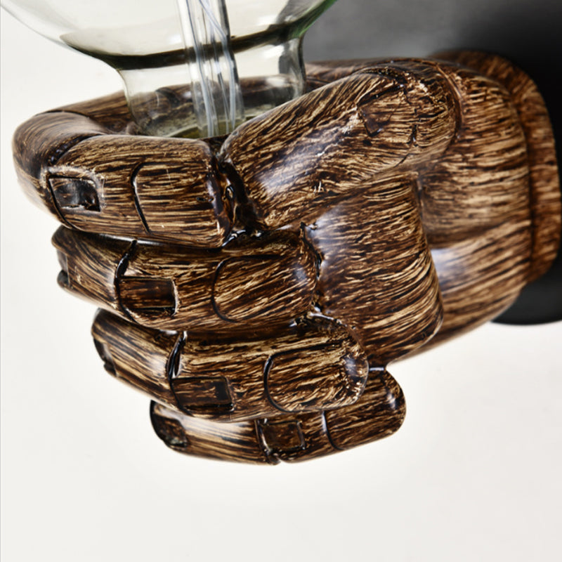 Brown Hand Sconce Lamp Single Light Retro Wood Wall Lamp with Globe Bulb for Hallway Clearhalo 'Industrial wall lights' 'Industrial' 'Middle century wall lights' 'Rustic wall lights' 'Tiffany' 'Wall Lamps & Sconces' 'Wall Lights' Lighting' 162341