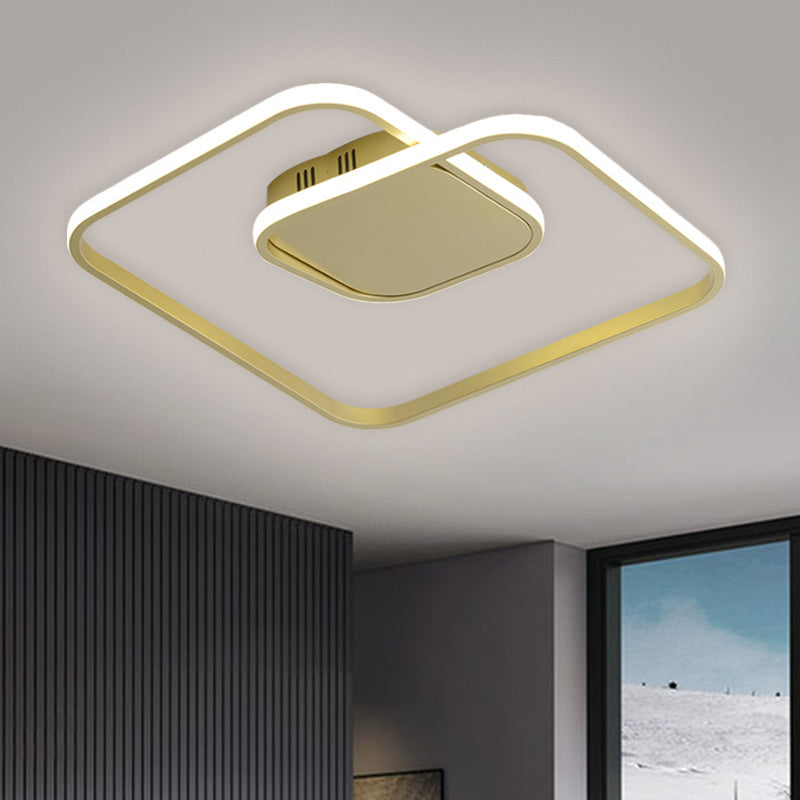 Square Metallic Ceiling Flush Mount Simplicity LED Black/White/Gold Semi Flush Lighting in Warm/White/3 Color Light Clearhalo 'Ceiling Lights' 'Close To Ceiling Lights' 'Close to ceiling' 'Flush mount' Lighting' 1623424