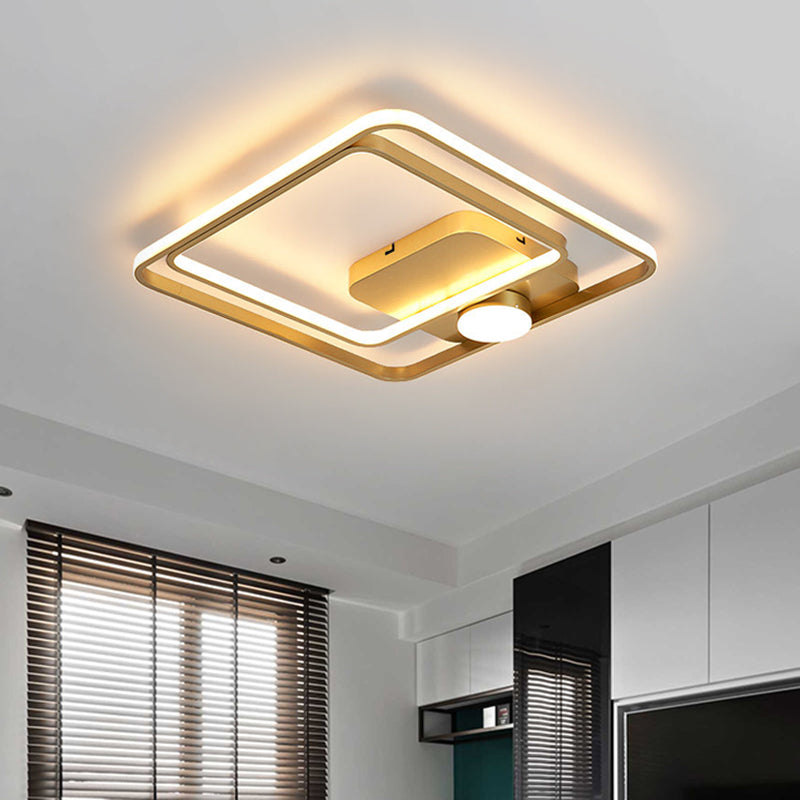 16"/19.5" W Square Ceiling Light Modern Style Metallic Black/Gold LED Flush Mount Lighting Fixture Gold Clearhalo 'Ceiling Lights' 'Close To Ceiling Lights' 'Close to ceiling' 'Semi-flushmount' Lighting' 1623427