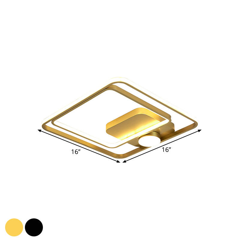 16"/19.5" W Square Ceiling Light Modern Style Metallic Black/Gold LED Flush Mount Lighting Fixture Clearhalo 'Ceiling Lights' 'Close To Ceiling Lights' 'Close to ceiling' 'Semi-flushmount' Lighting' 1623430