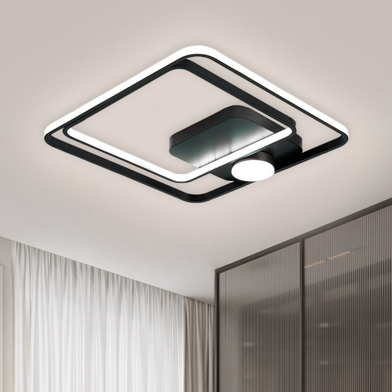 16"/19.5" W Square Ceiling Light Modern Style Metallic Black/Gold LED Flush Mount Lighting Fixture Black Clearhalo 'Ceiling Lights' 'Close To Ceiling Lights' 'Close to ceiling' 'Semi-flushmount' Lighting' 1623432