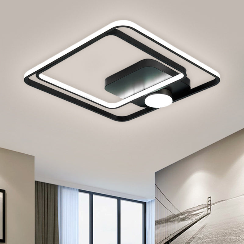 16"/19.5" W Square Ceiling Light Modern Style Metallic Black/Gold LED Flush Mount Lighting Fixture Clearhalo 'Ceiling Lights' 'Close To Ceiling Lights' 'Close to ceiling' 'Semi-flushmount' Lighting' 1623433