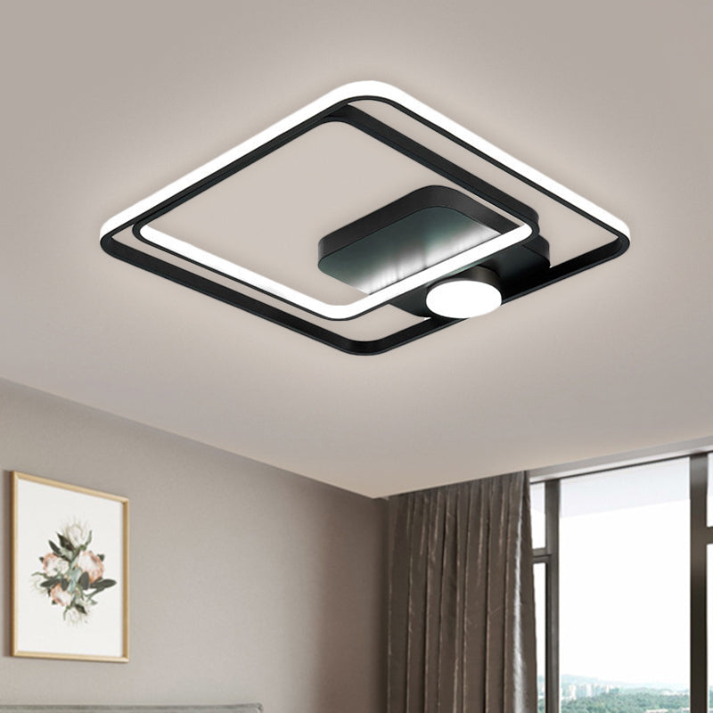 16"/19.5" W Square Ceiling Light Modern Style Metallic Black/Gold LED Flush Mount Lighting Fixture Clearhalo 'Ceiling Lights' 'Close To Ceiling Lights' 'Close to ceiling' 'Semi-flushmount' Lighting' 1623434