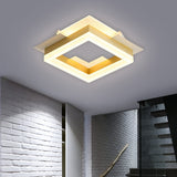 Square Staircase Flush Lamp Metallic LED Modernist Close to Ceiling Lighting in Gold, Warm/White Light Gold Clearhalo 'Ceiling Lights' 'Close To Ceiling Lights' 'Close to ceiling' 'Flush mount' Lighting' 1623489