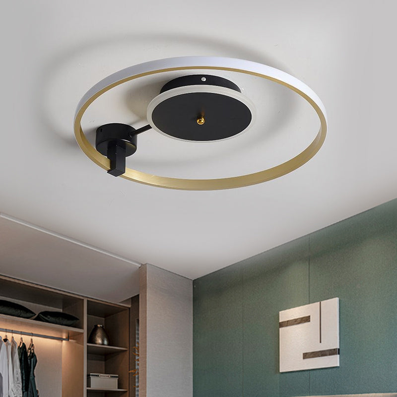 Gold and Black LED Circular Semi Flush Simplicity Metal Ceiling Fixture in Warm/White Light, 18"/21.5" Wide