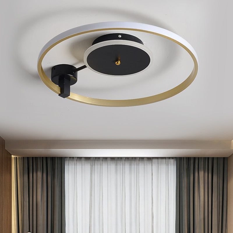 Gold and Black LED Circular Semi Flush Simplicity Metal Ceiling Fixture in Warm/White Light, 18"/21.5" Wide