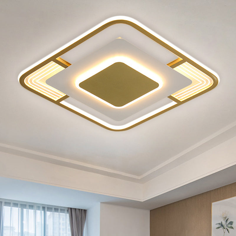 Simple Squared LED Ceiling Fixture Acrylic Sleeping Room Flush Mount Lamp in Black/Gold, Warm/White/3 Color Light Clearhalo 'Ceiling Lights' 'Close To Ceiling Lights' 'Close to ceiling' 'Flush mount' Lighting' 1623504