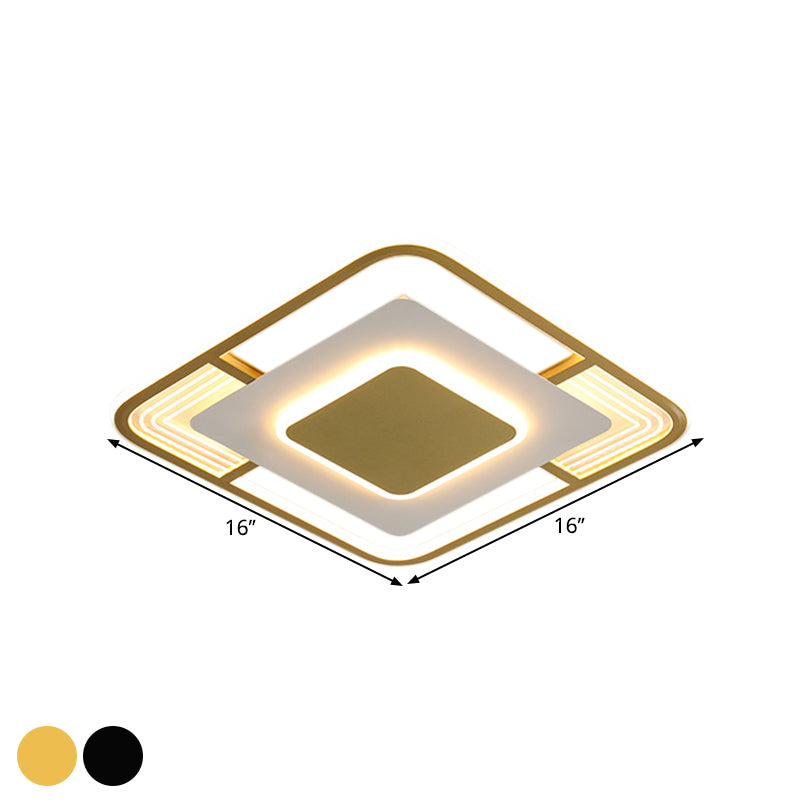Simple Squared LED Ceiling Fixture Acrylic Sleeping Room Flush Mount Lamp in Black/Gold, Warm/White/3 Color Light Clearhalo 'Ceiling Lights' 'Close To Ceiling Lights' 'Close to ceiling' 'Flush mount' Lighting' 1623506