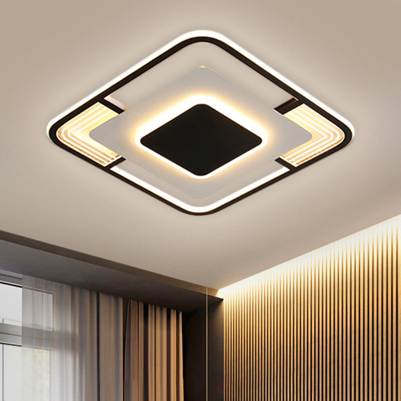 Simple Squared LED Ceiling Fixture Acrylic Sleeping Room Flush Mount Lamp in Black/Gold, Warm/White/3 Color Light Black Clearhalo 'Ceiling Lights' 'Close To Ceiling Lights' 'Close to ceiling' 'Flush mount' Lighting' 1623507