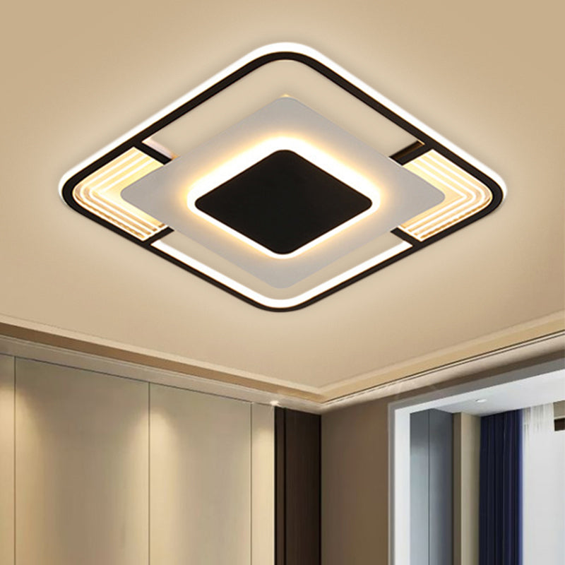 Simple Squared LED Ceiling Fixture Acrylic Sleeping Room Flush Mount Lamp in Black/Gold, Warm/White/3 Color Light Clearhalo 'Ceiling Lights' 'Close To Ceiling Lights' 'Close to ceiling' 'Flush mount' Lighting' 1623508