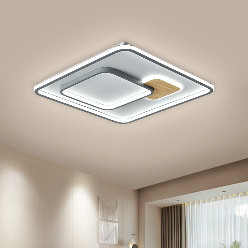 Squared Acrylic Ceiling Mounted Fixture Minimalism LED Grey Flush Lamp in Warm/White Light, 16.5"/20.5" Width Grey Clearhalo 'Ceiling Lights' 'Close To Ceiling Lights' 'Close to ceiling' 'Flush mount' Lighting' 1623511